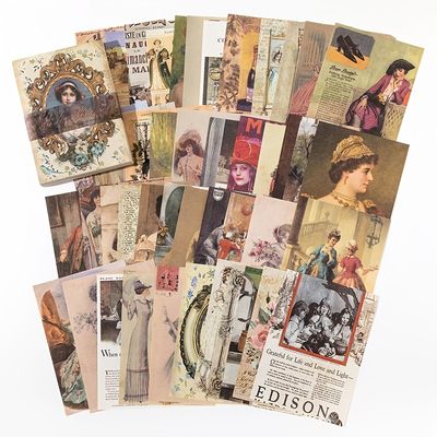 100pcs/set Vintage Figure Painting Newspaper Handbook Stickers Book Decoration Pages Morden Poster Clip Letter Paper,DIY Decoration Materials