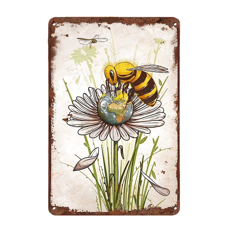 1pc Creative Tin Sign Save The Planet Bee Funny Novelty Metal Sign Retro Wall Decor For Home Gate Garden Bars Restaurants Cafes Office Store Pubs Club Sign Gift 12 X 8 INCH