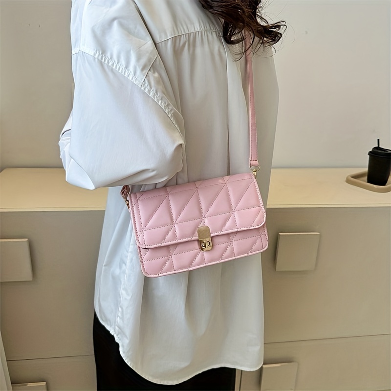 Solid Shoulder Square Bag Turn Lock Crossbody Bag