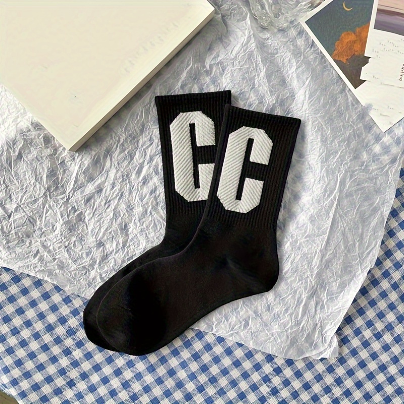 Letter & Bear Print Mid Tube Socks Womens Stockings