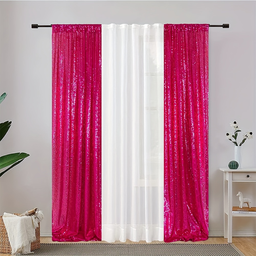 Pink Backdrop Glitter Curtains, Pink Birthday Party Decorations