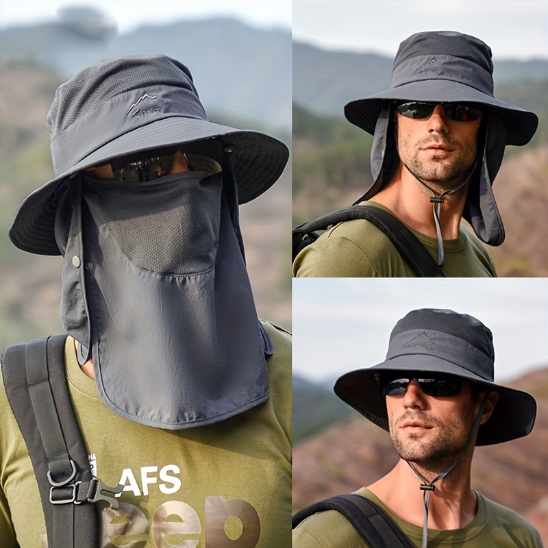 Wide Brim Detachable Face Cover Men Fishing Cap Neck Flap UV Protection  Adjustable Strap Fishing Sun Hat Outdoor Supplies