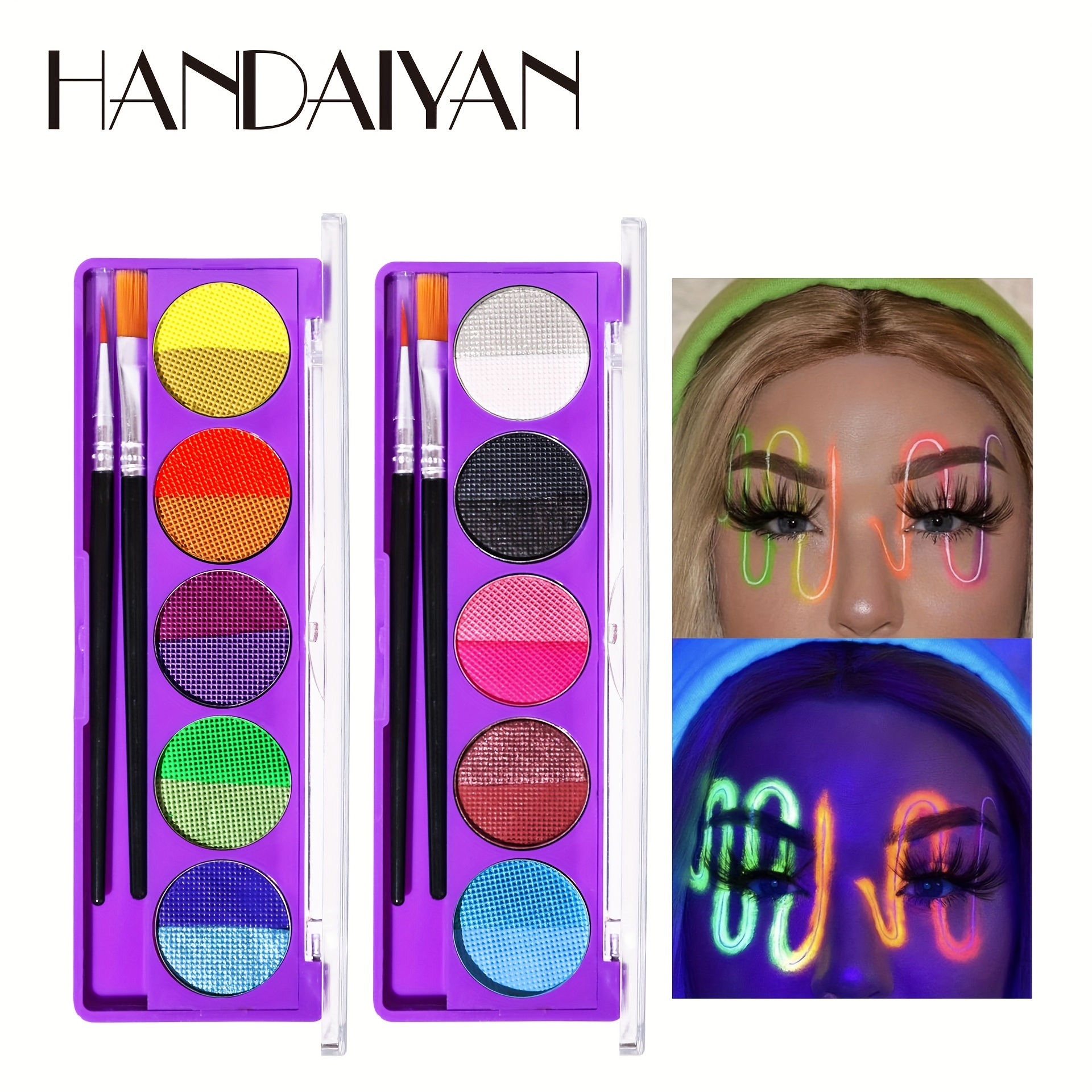 12 Colors UV Glow Neon Face Body Painting Palette With 10 Brushes And  Stickers, Water Activated Eyeliner Palette Glow In The Dark Halloween  Makeup For