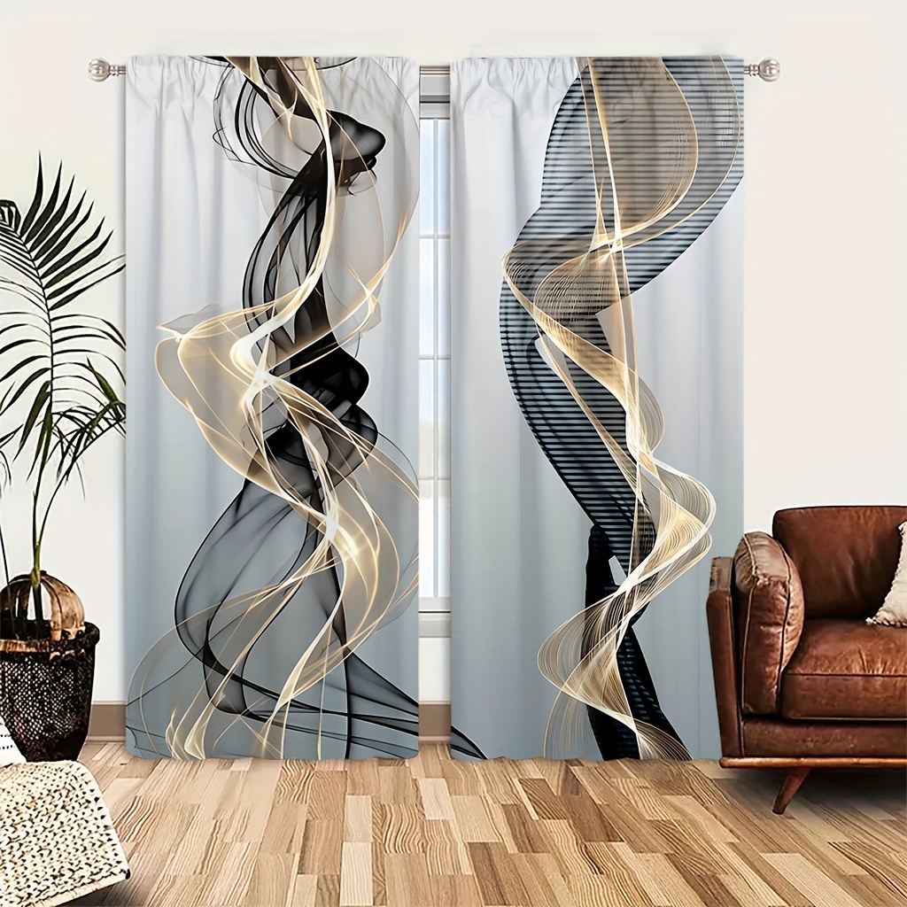 

2pcs, Abstract Aesthetic Artistic Lines Printed Curtain Protect Privacy Curtain, Suitable For Living Room Decoration, Bedroom Blackout, Bathroom Waterproof Shower Curtain Kitchen Home Decoration