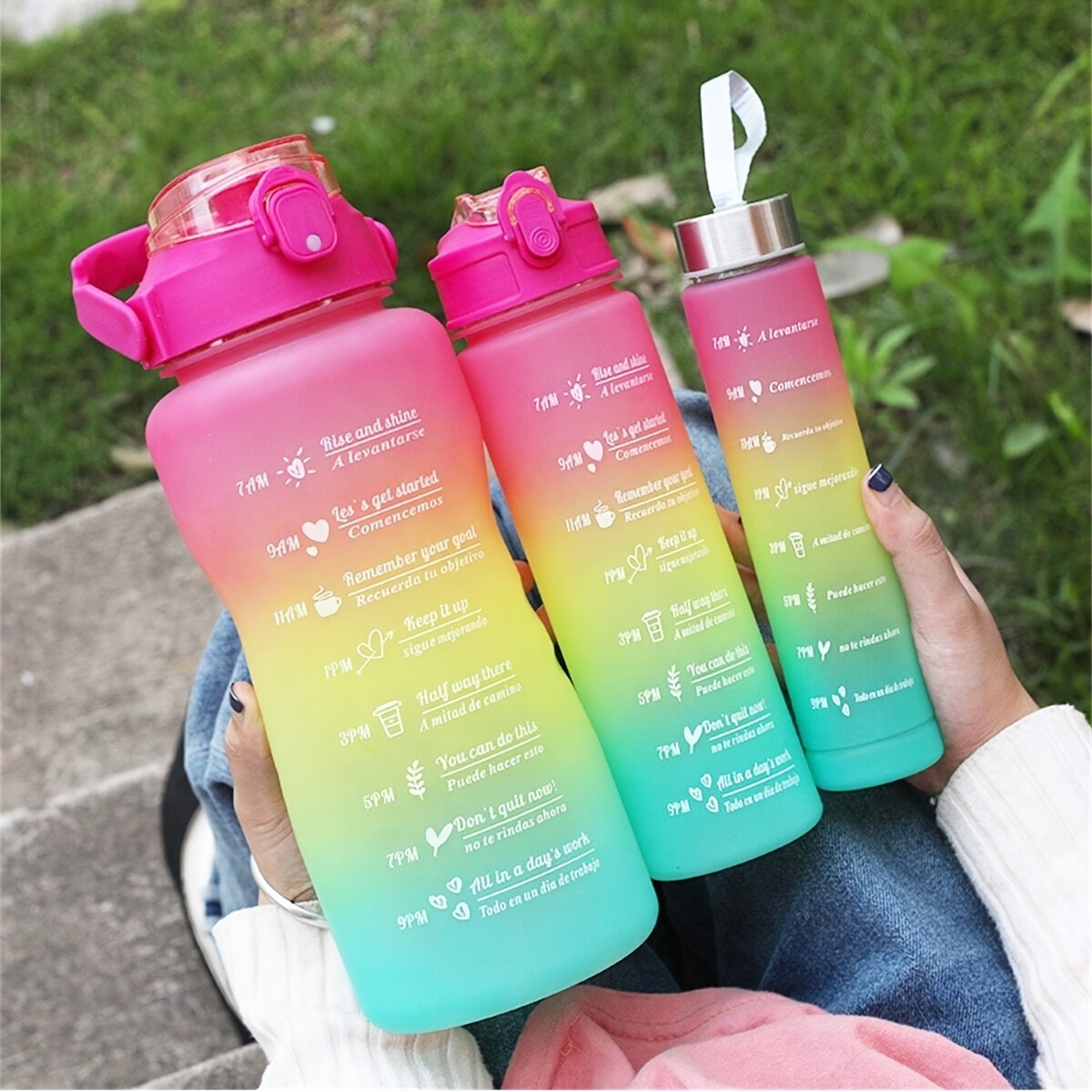 Gradient Color Plastic Straw Water Bottle, Portable Lightweight Leakproof  Water Cup, Suitable For Outdoor Sports, Fitness, Travel - Temu