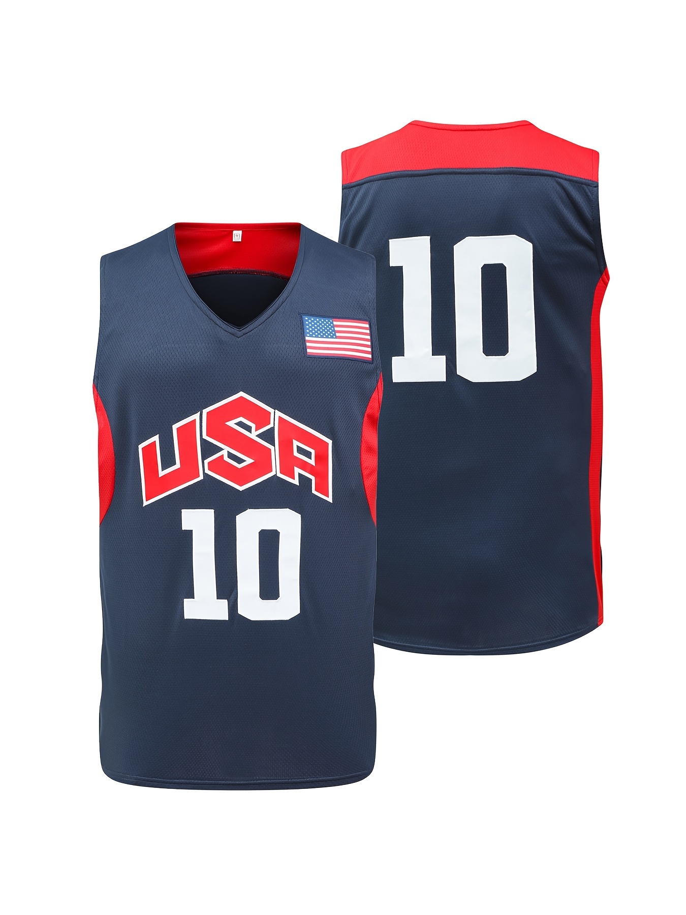 Men's USA #10 Embroidered Basketball Jersey, Active Retro V Neck Sleeveless Uniform Basketball Shirt for Training Competition S-XXXL,Temu