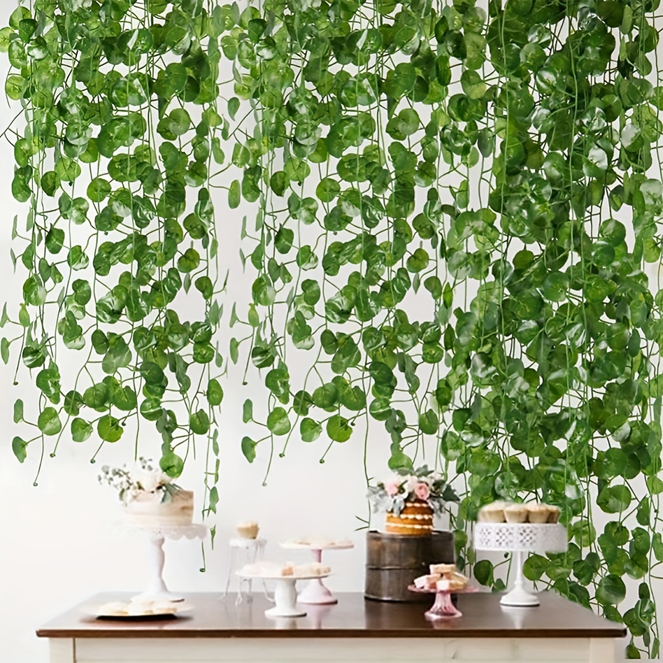 24pcs Artificial Hanging Vines Plants Fake Ivy Leaves Garland Vines Plant  for Home Wedding Garden Indoor Outdoor Decoration, Green 
