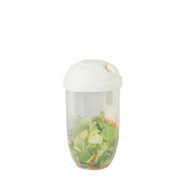 1pc Portable Oval Plastic Salad Bowl With Fork And Dressing