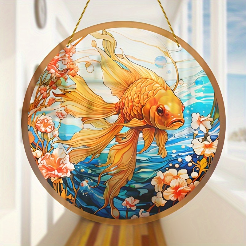 1pc, Suncatcher For Window Hanging Fish Wall Art Decor, stained Glass Fish  Suncatcher Indoor Window Panel Hanging, koi Fish Decor, Aquarium Ornament