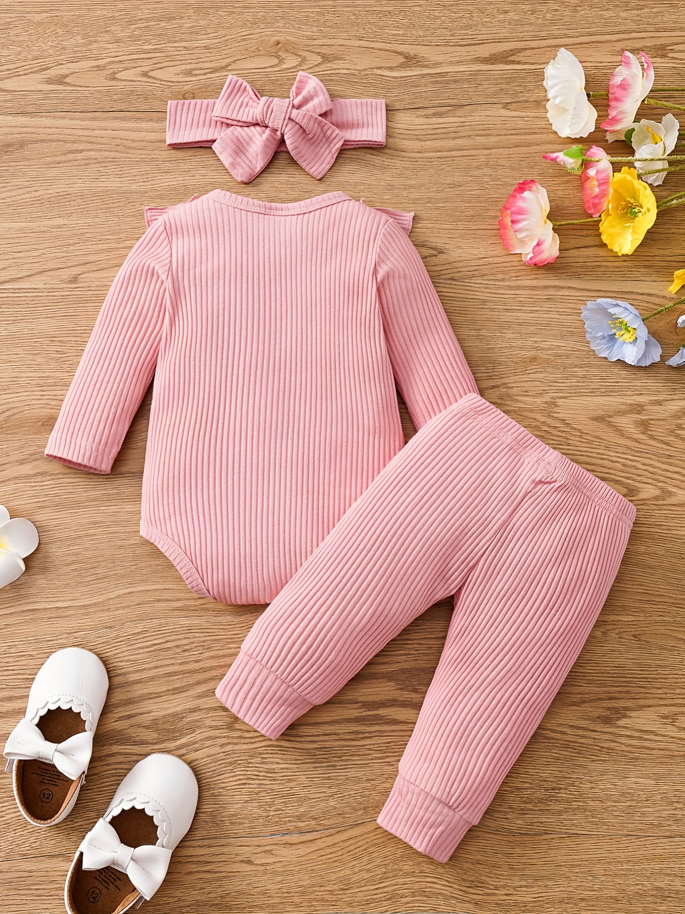 3pcs Baby Girls Bowknot Onesie & Pants & Headband Set