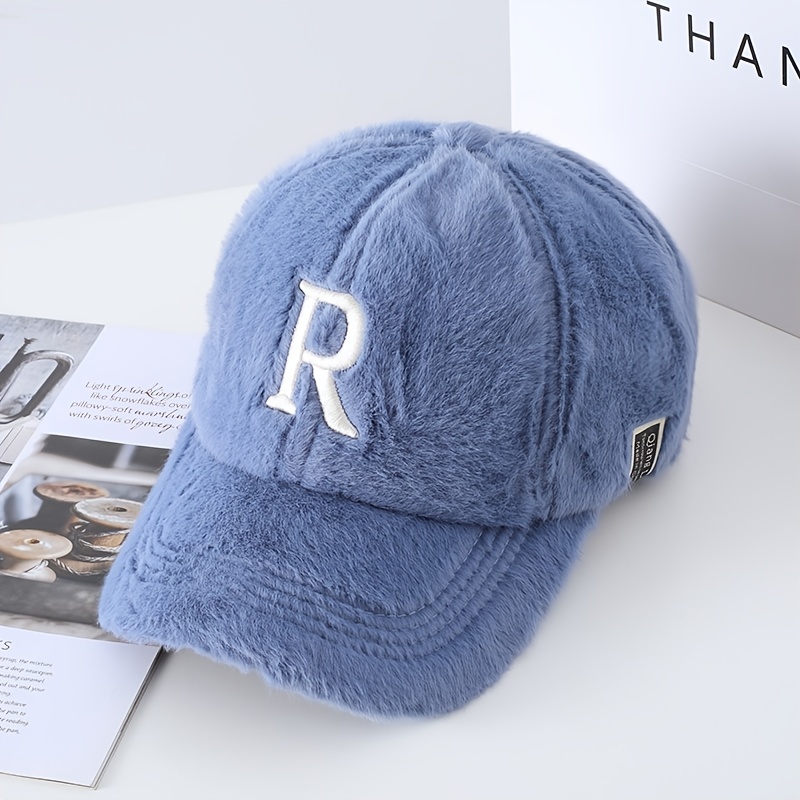 R Letter Embroidered Baseball Baseball Hat, Dad Hats, Fashion Street Style Thermal Fuzzy Sports Hat for Women,Temu