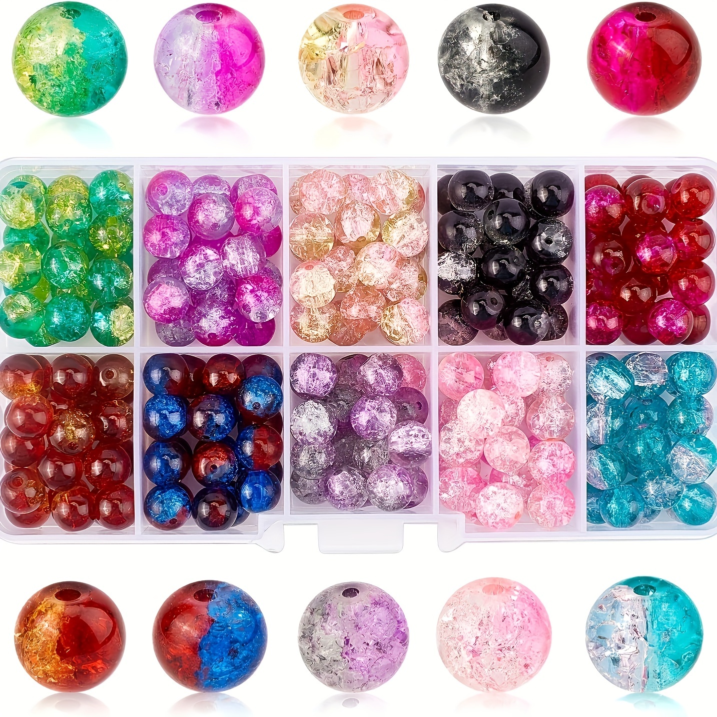 200pcs Round Glass Beads Spray Painted Handcrafted Loose Beads