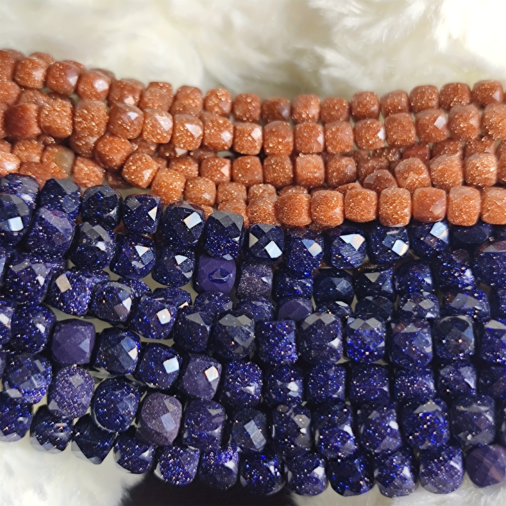 4mm * 4mm/5mm * 5mm Golden Sandstone/Blue Sandstone Square Faceted Beads -  DIY Accessories For Bracelets And Necklaces