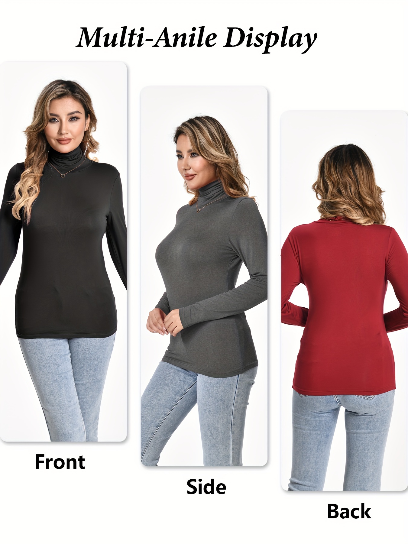 Fashion High Quality Body Hug Long Sleeve Turtleneck Tops- 3pcs