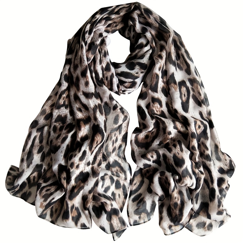 Leopard Pattern Scarf for Women Oversized Animal Print Sunscreen Shawl  Wraps - 75 X 40 Inches by AIWANK