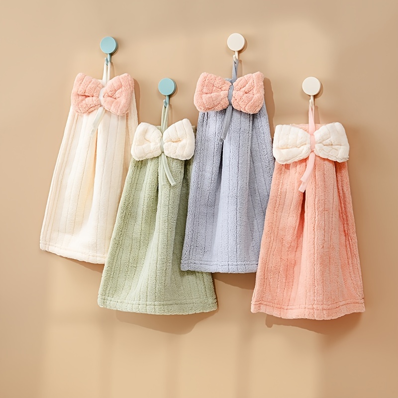 Bowknot Hanging Towel For Wiping Hands Coral Fleece Quick - Temu