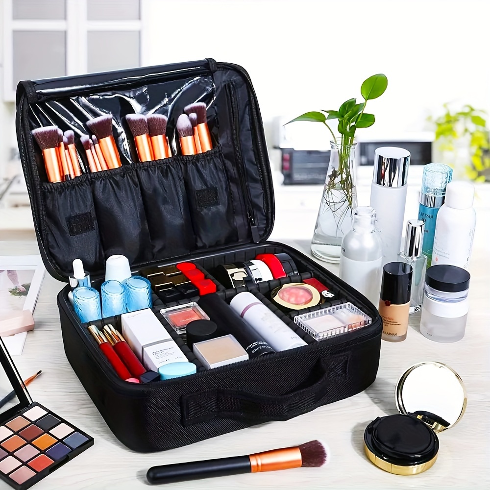 Caja de tren de maquillaje de aluminio ajustable profesional, estuche  portátil para cosméticos, caja organizadora de almacenamiento de maquillaje  con