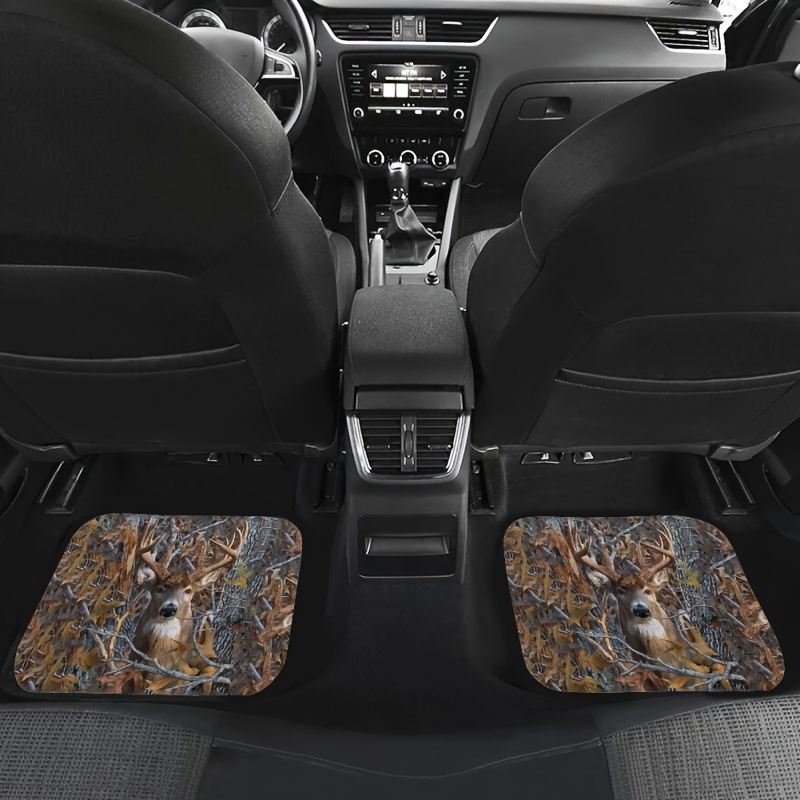 Camo Hunting Deer Printed Car Floor Mats, Non-slip Base Car Mats