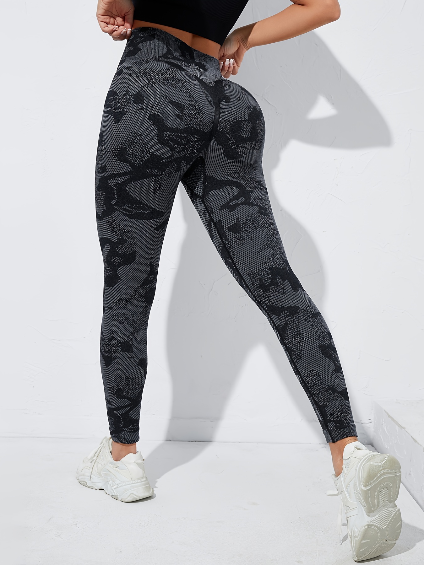 Black Leopard Print High Waist Leggings Stretchy Hip Lifting - Temu