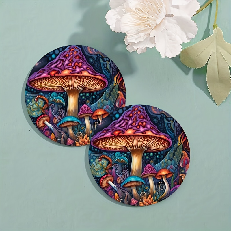 Mushrooms Coasters For Drinks Round Absorbent Rubber Drink - Temu