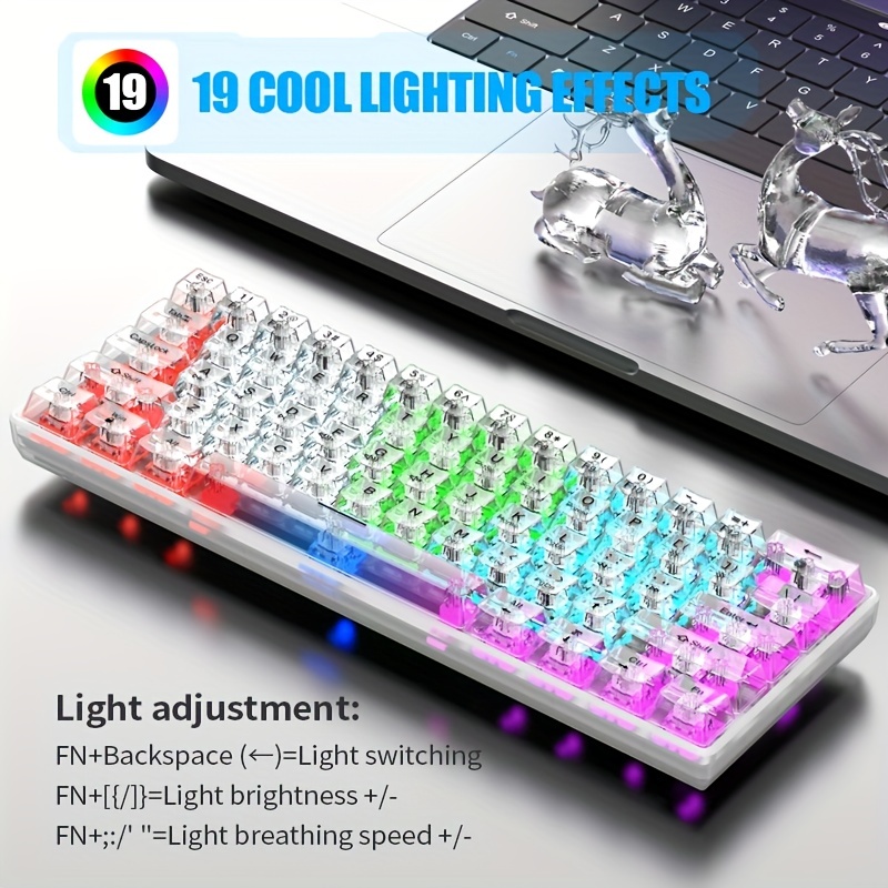 Clavier mécanique 61 touches 60 % filaire Gaming Mini petit clavier coloré  lumière blanche entièrement transparent Keycaps sensation mécanique pour