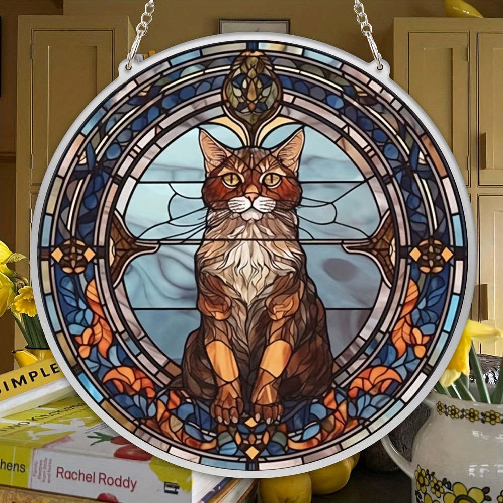 ミステリアスキャット 猫と月 デザイン ステンドグラス アートガラ 