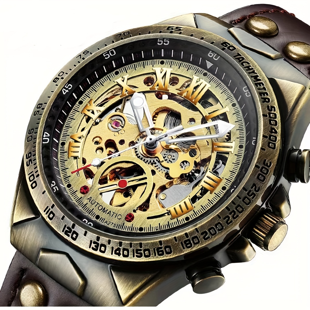 Retro Men's Automatic Mechanical Watch, Skeleton Steampunk Self Winding  Wrist Watches - Temu Philippines