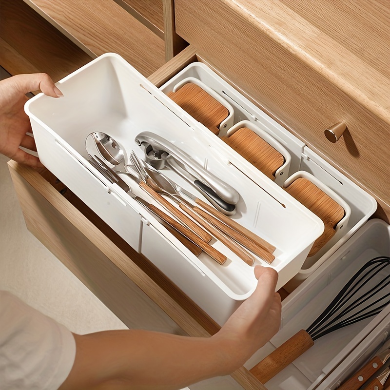 Cajón de cocina retráctil, bandeja de almacenamiento de cubiertos, caja de  clasificación de escritorio, organizador de despensa, cuchillo, tenedor