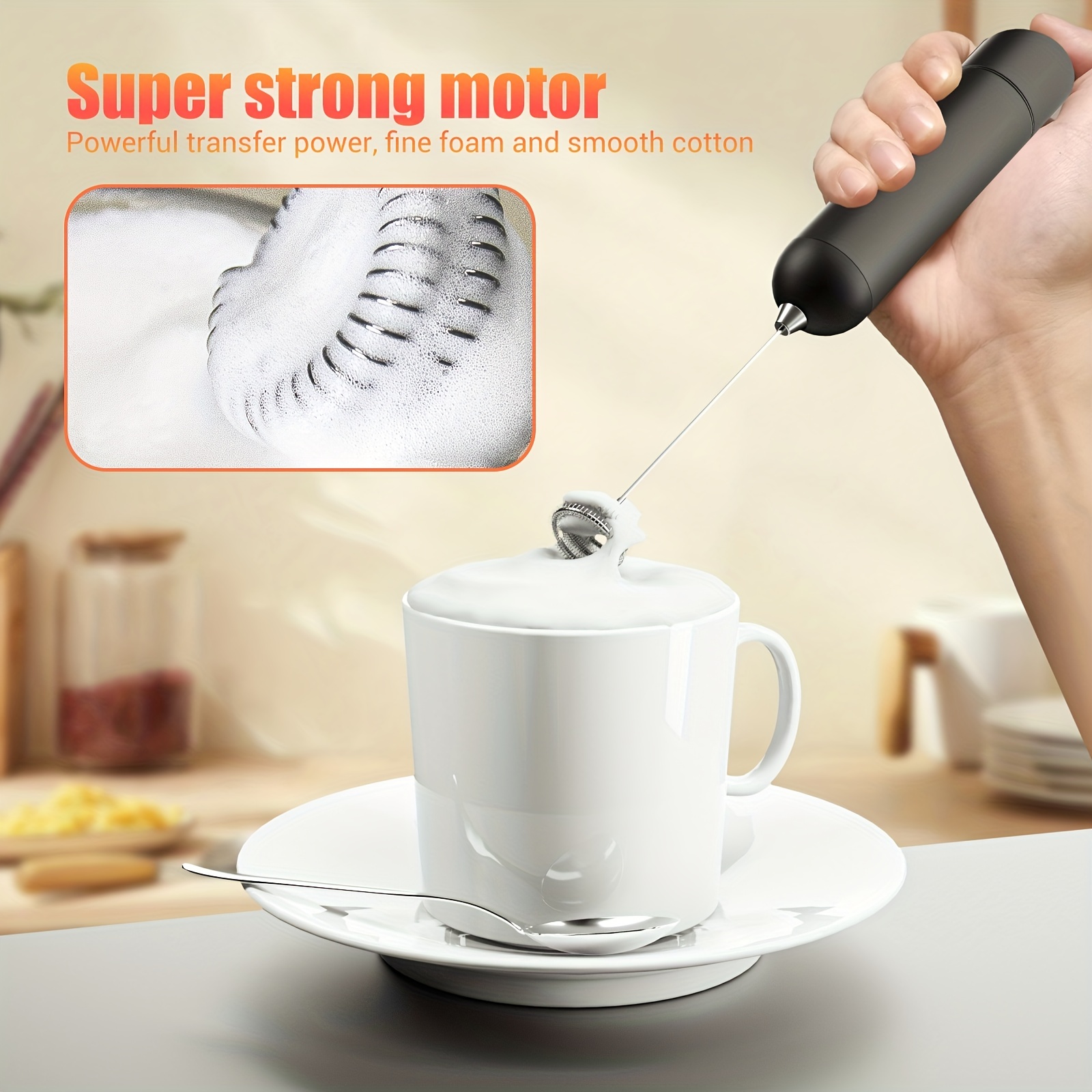 Milk Frother Handheld Battery Operated Electric Foam Maker Mini Whisk Drink  Mixer for Coffee Frappe Cappuccino Latte Matcha Hot Chocolate Black