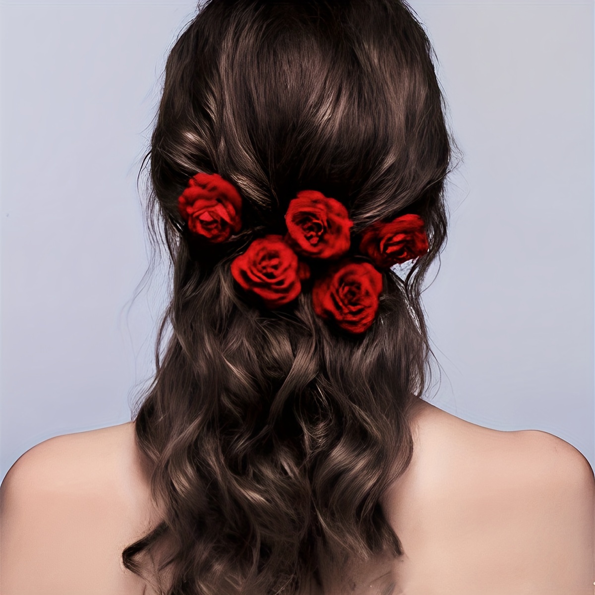 

5 Pcs Red Rose Flower Hair Clip Elegant Hairpin Vintage Boho Hair Accessories For Daily Party Wedding Decoration
