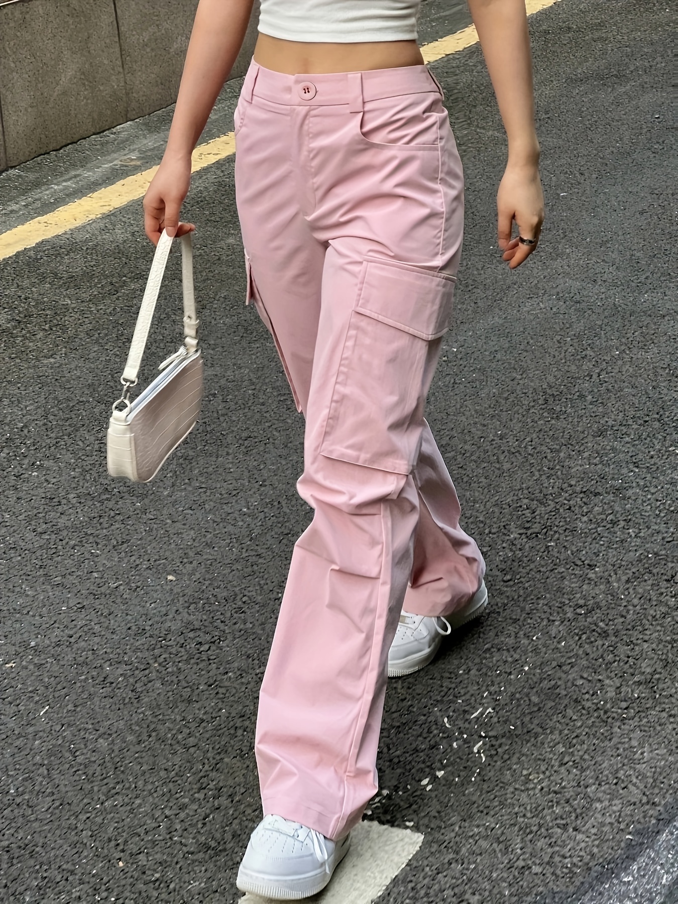 Outfit Pantalon Cargo Rosa Mujer - Temu