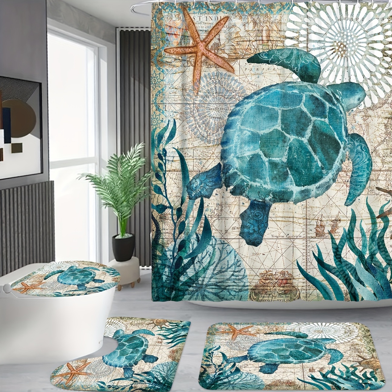Sea Turtle Series Shower Curtain Waterproof Shower Curtain - Temu