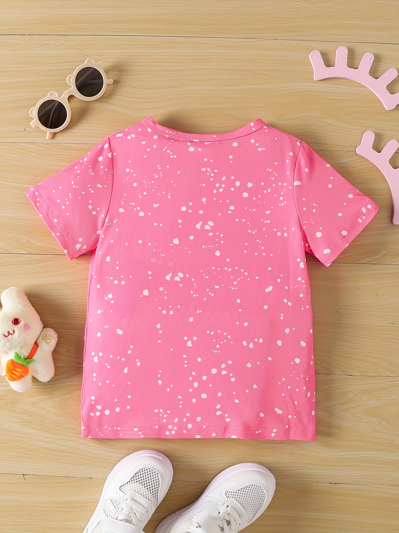 toddler girls t shirt pink cat dots graphic tee crew neck summer tops for kids