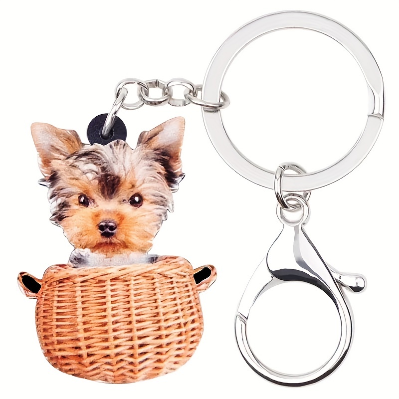 2Pcs Acrylic Yorkshire Terrier Dog Key Chains Yorkie Keychain Women Girl  Handbag Charms Jewelry