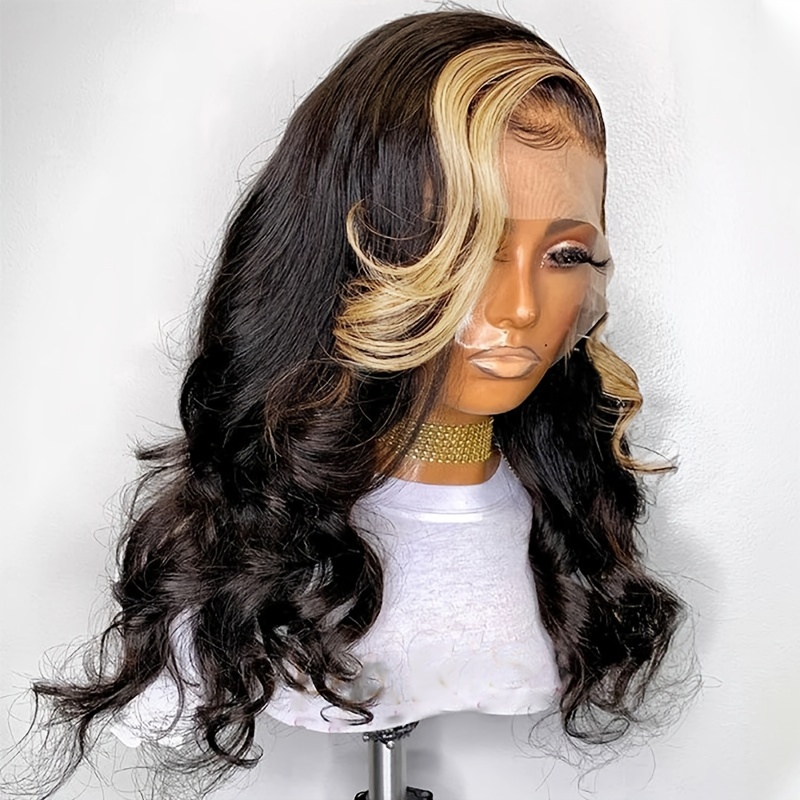 13x4Transparent Lace Frontal Wig Black With Blonde Skunk Stripe Hair  Pre-plucked Human Hair Wig Invisible Lace – Beeos Hair
