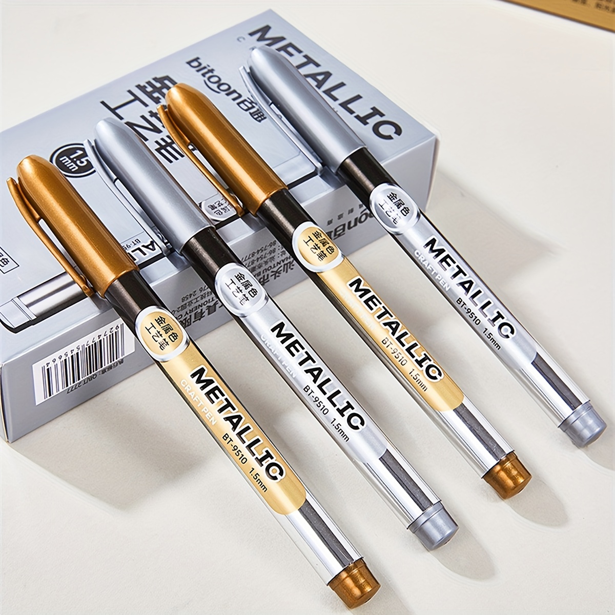 ELENTGE Rotuladores metálicos, 12 marcadores dorados de punta fina  metálicos permanentes para papel negro, vidrio, pintura roca, ilustración  de