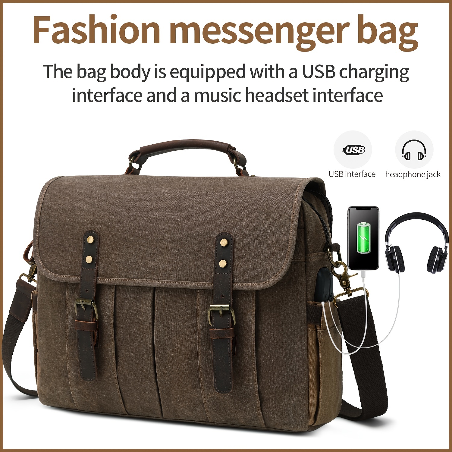 Leather Men's Messenger Bag Retro Waterproof Leather Laptop Briefcase Large  Crossbody Bag Shoulder Bag Retro Office College Computer Laptop Bag - Temu