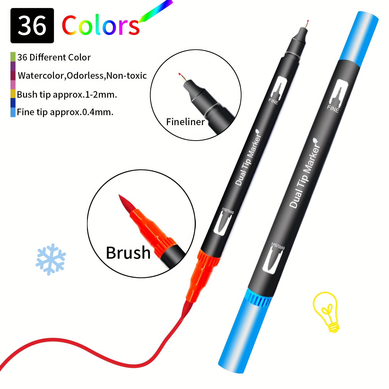 36 Colors Dual Tip Pens Set, Art Markers Fine Point Journal Pens