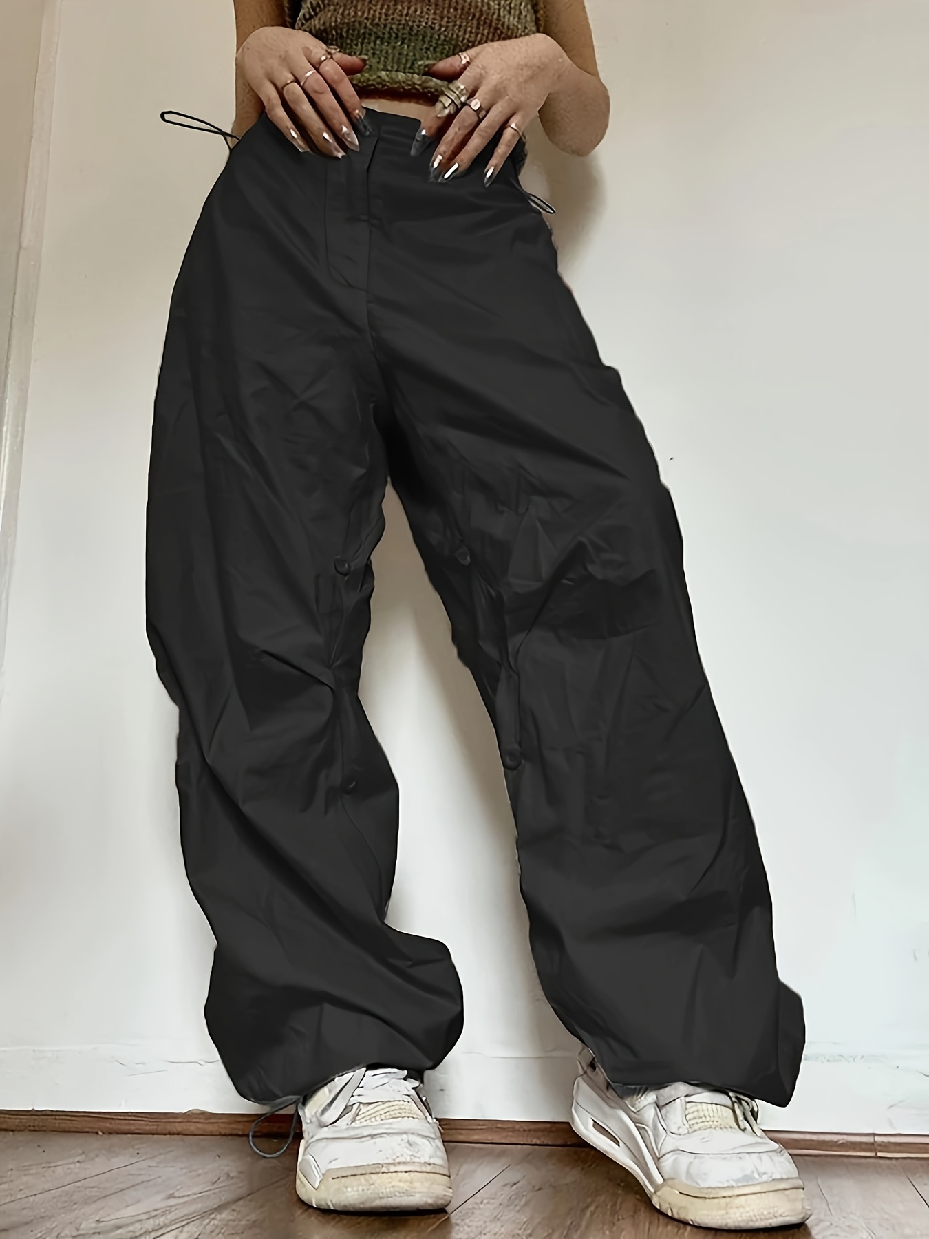 Solid Adjustable Drawstring Baggy Pants Y2K School Casual Khaki/Black –  KIWEKIWI