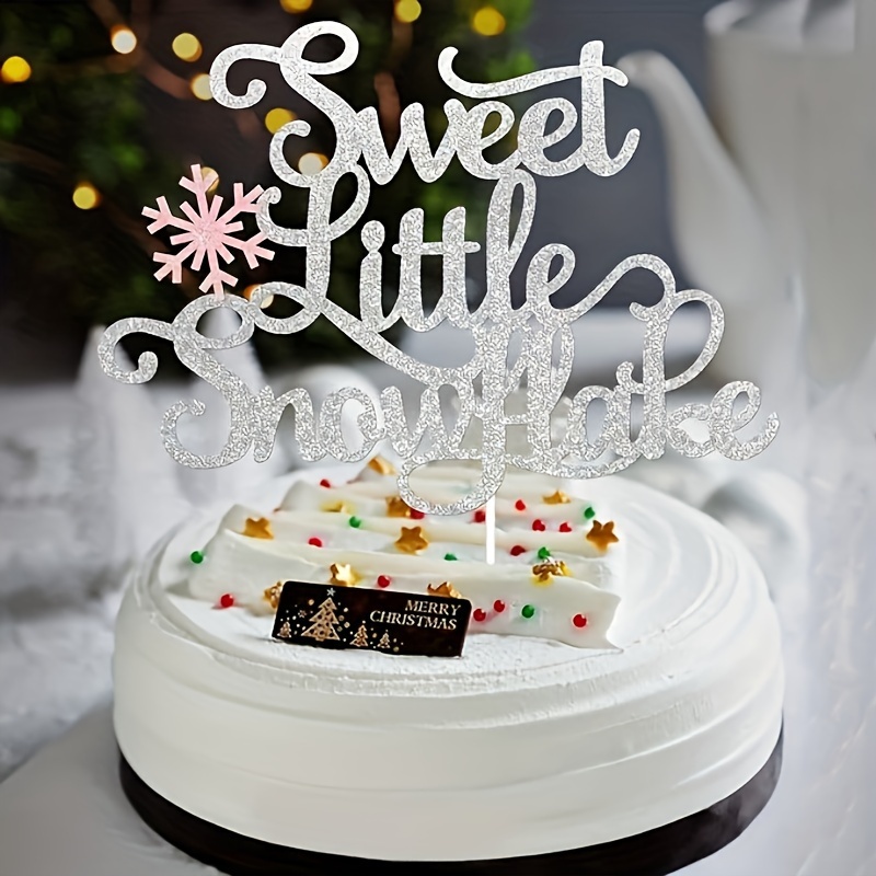 Glittery Sweet Little Snowflake Cake Topper Silver Winter - Temu