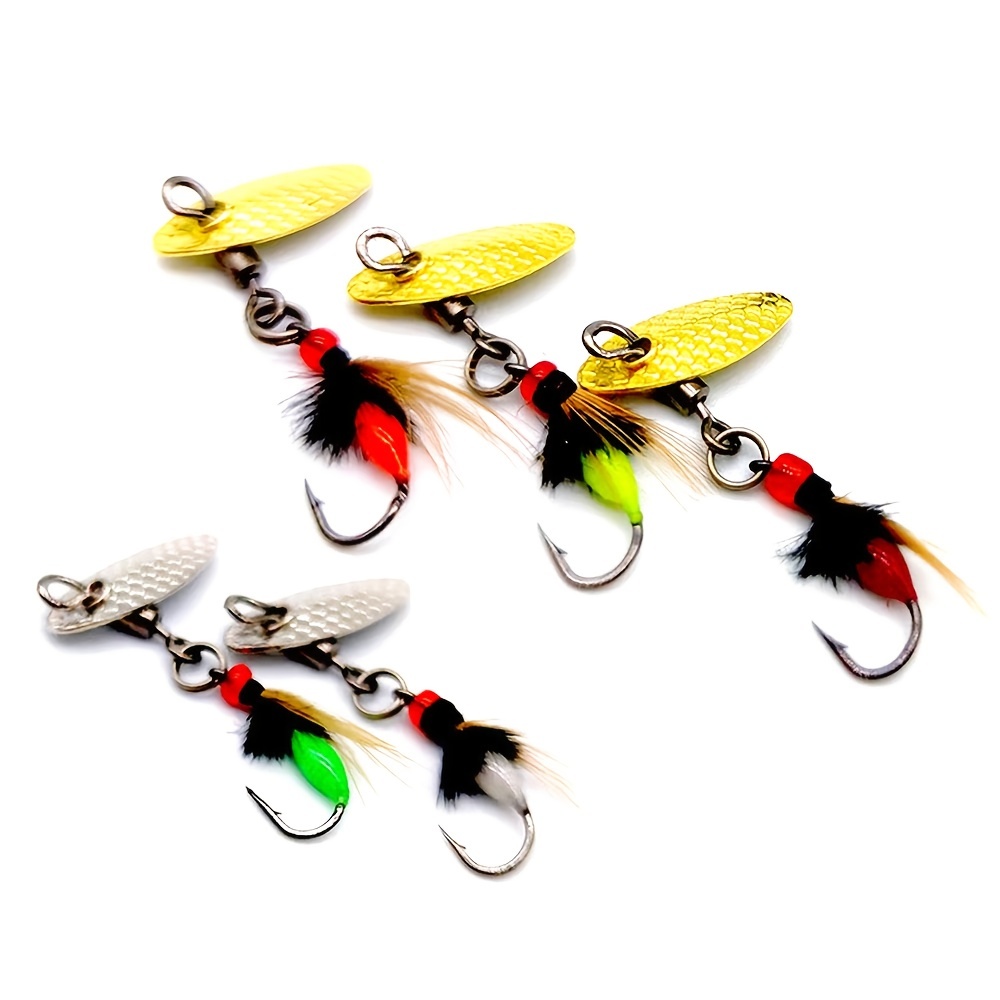 5pcs Artificial Hard Fly Bait Hooks, Bionic Mosquito Sequin Spinner Bait,  Fishing Gear Accessories