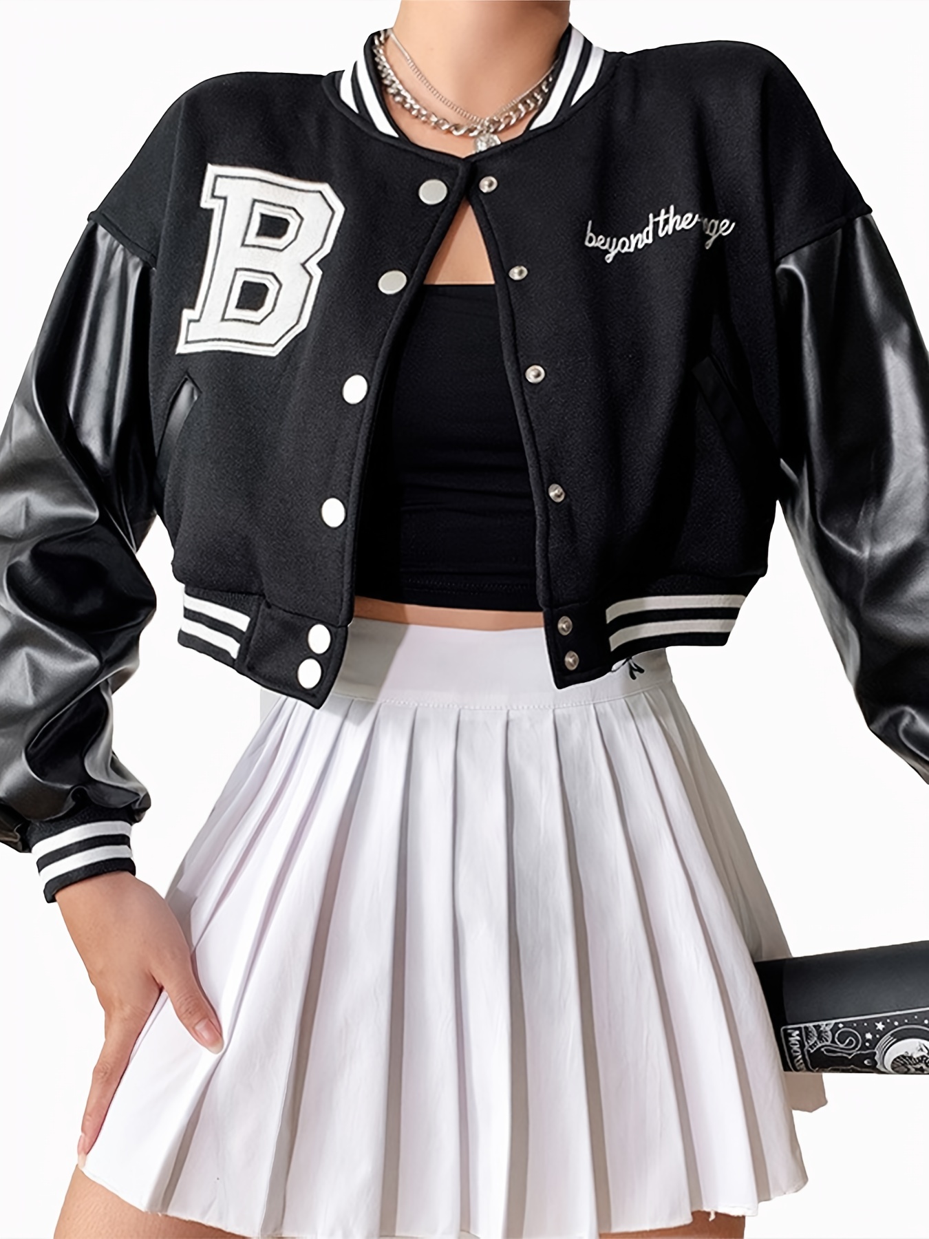 Women's Varsity Jacket Cropped Baseball Letterman Jacket Bomber Jacket  Streetwear
