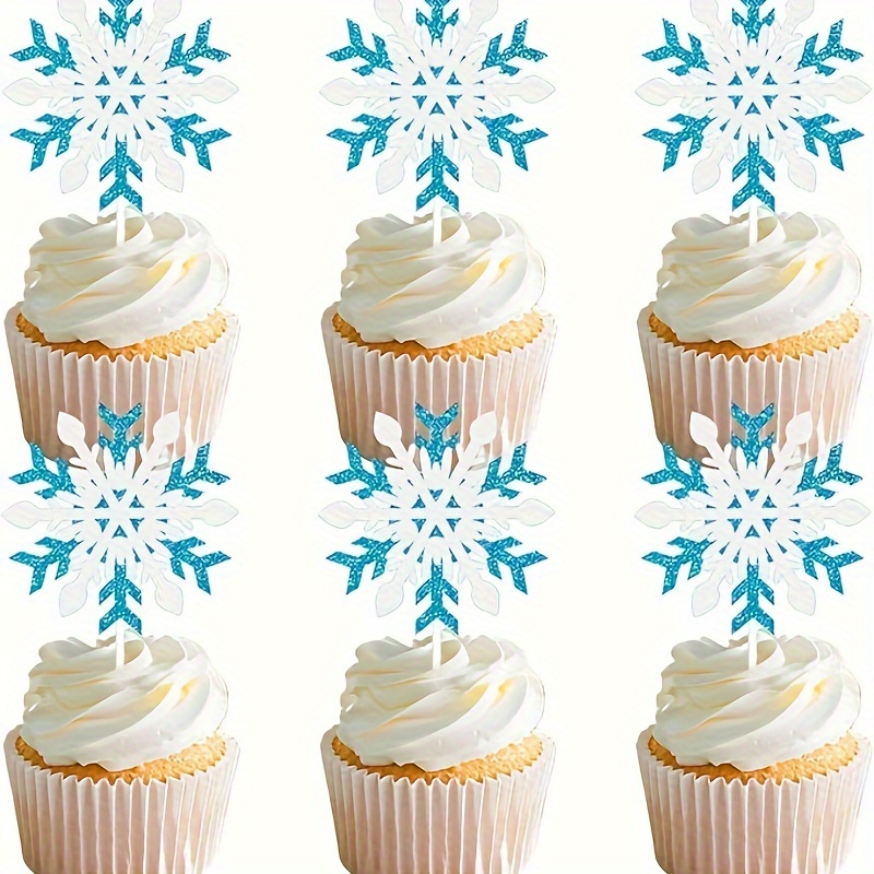 50pcs snowflake decorations edible cake toppers snowflake Cupcake Toppers  edible frozen cake topper for the winter cake decoration(White)