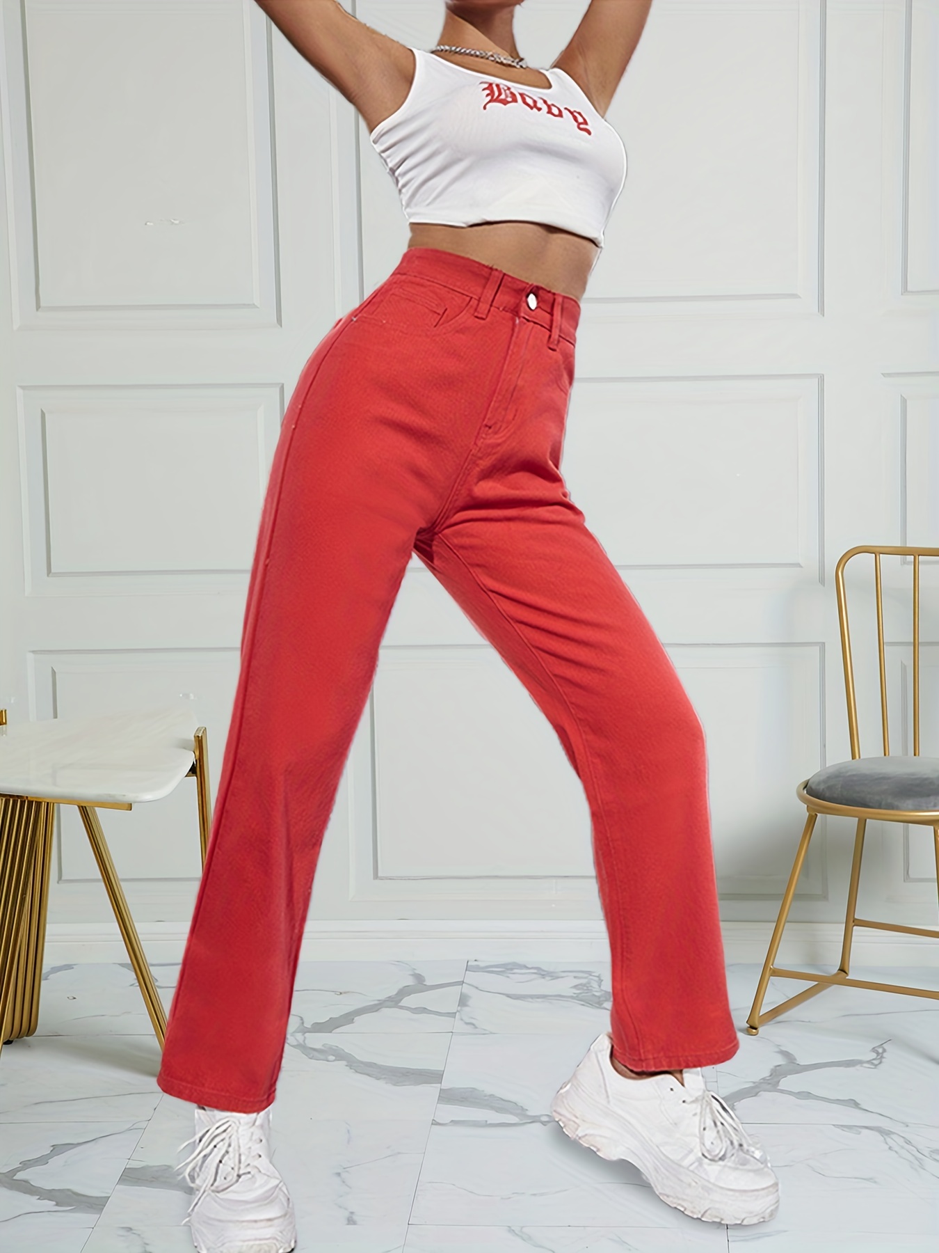 Dark Red Slant Pocket Bell Bottom Jeans Stretchy Loose - Temu