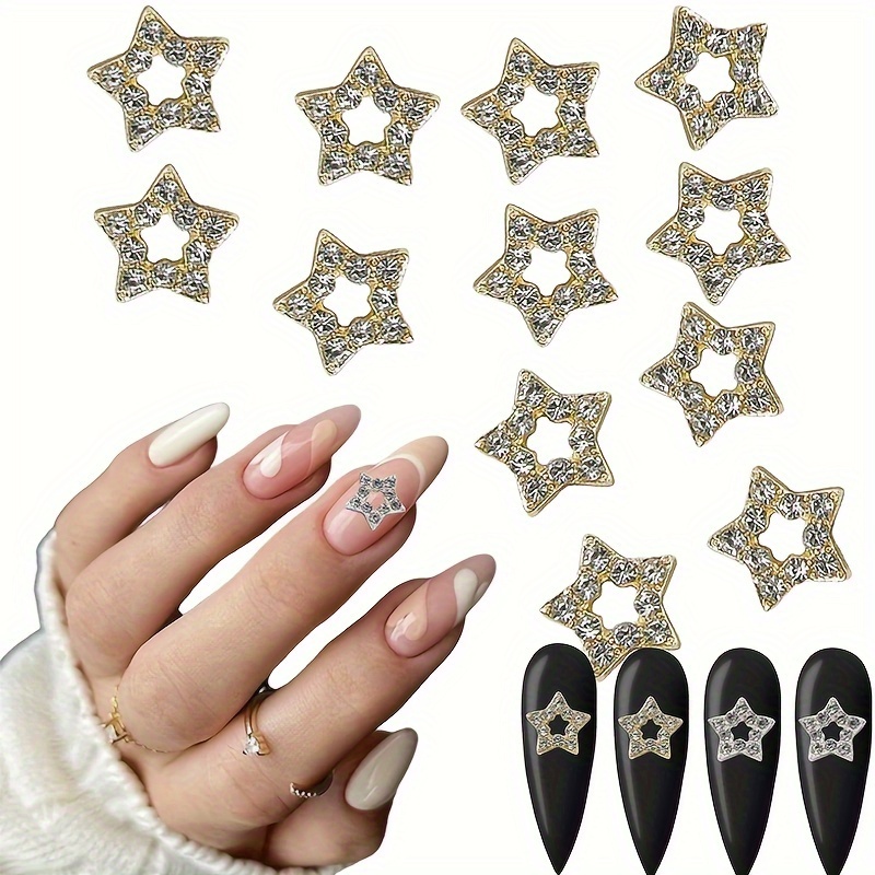 3D Alloy Star Nail Charms,10pcs Metal Stars Nail Gems Nail Rhinestones  Shiny Crystal Nail Art Charms Nail Decoration Rhinestones for Nails DIY