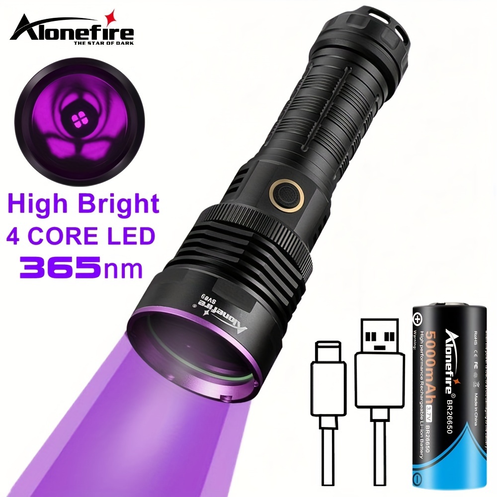 Linterna UV negra, linterna negra recargable por USB con magnético, 1000  lm, luz de trabajo lateral, 7 modos, zoomable, impermeable, antorcha LED  para