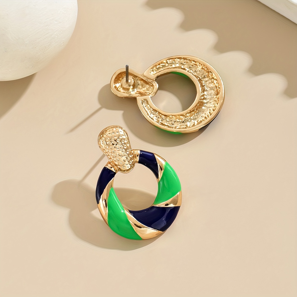 Image of Fashion Modern Pastoral Contrast Style Ear Jewelry Windmill Pattern Spiral Classic Enamel Drip Oil Easy Temperament Stud Earrings