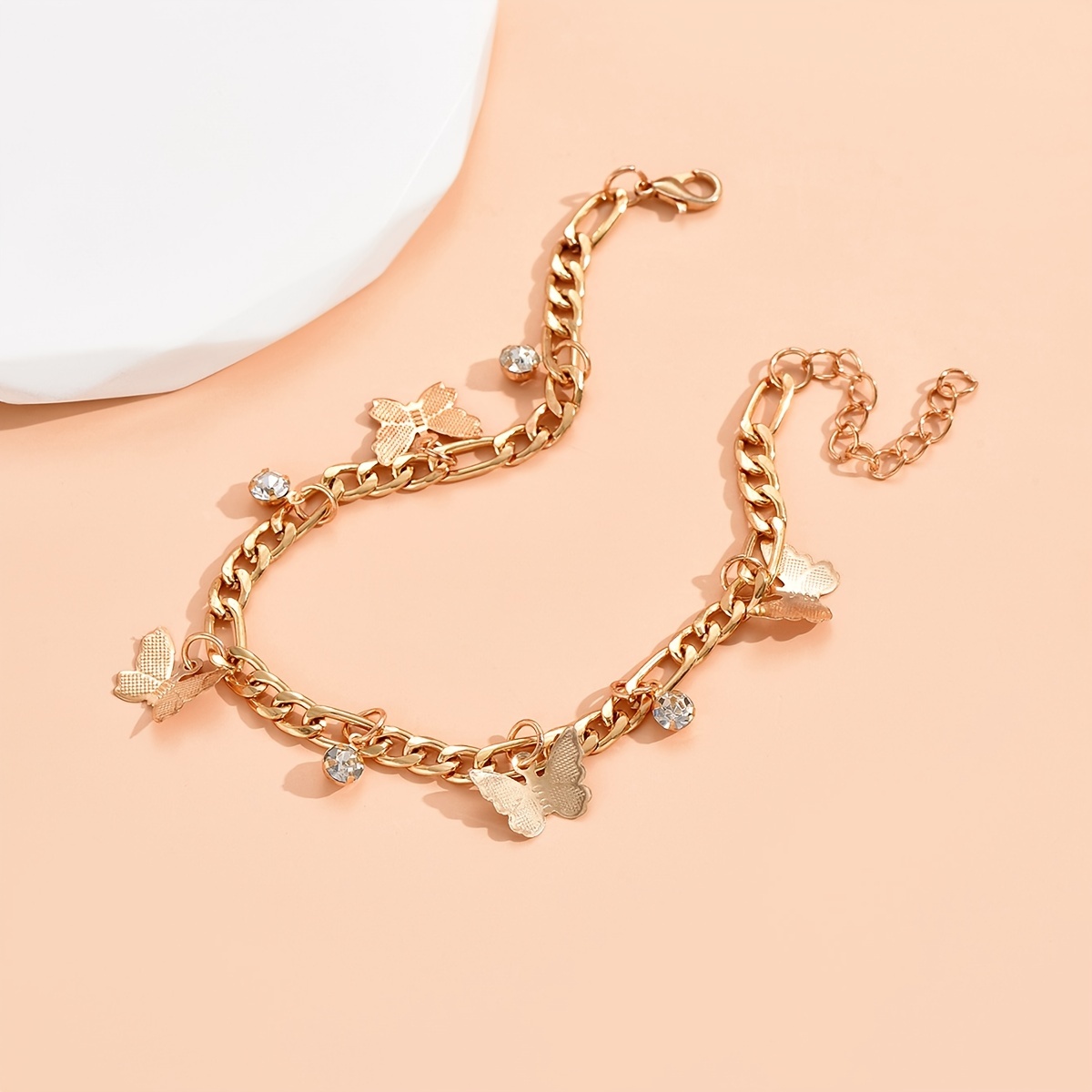 14K Plated Butterfly Charm Anklet with Adjustable Beach Foot Chain