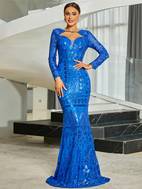 contrast sequin tie back mother of bride dress elegant long sleeve maxi dress for wedding party womens clothing