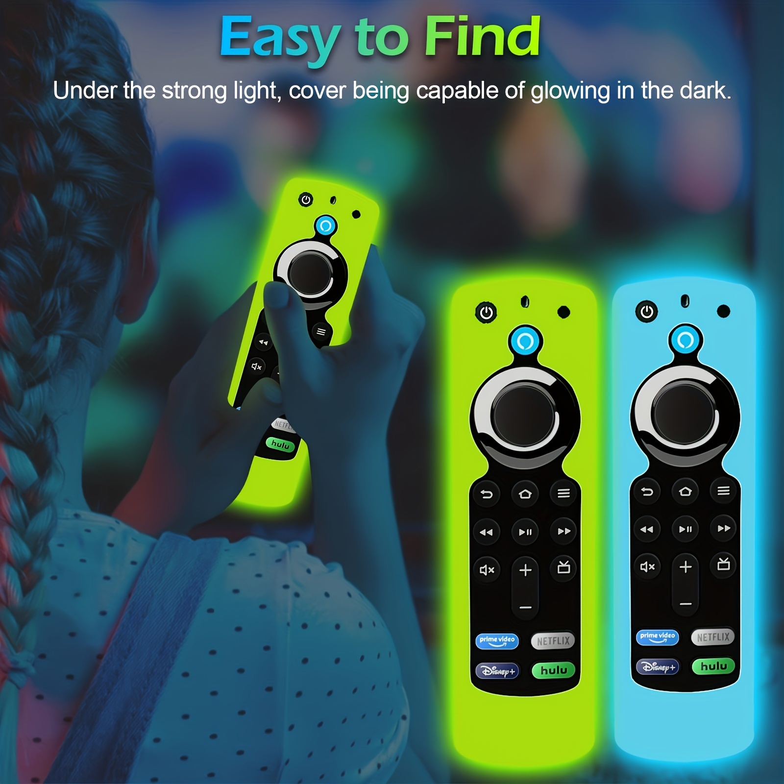 Firestick - Funda para mando a distancia (brilla en la oscuridad),  compatible con Fire TV Stick 4K Alexa Voice Remote Control (verde y azul  cielo)